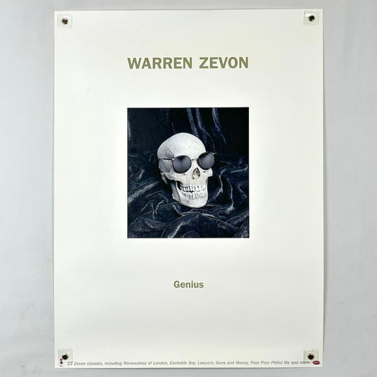 Poster of Warren Zevon with a skull and sunglasses design on a white background