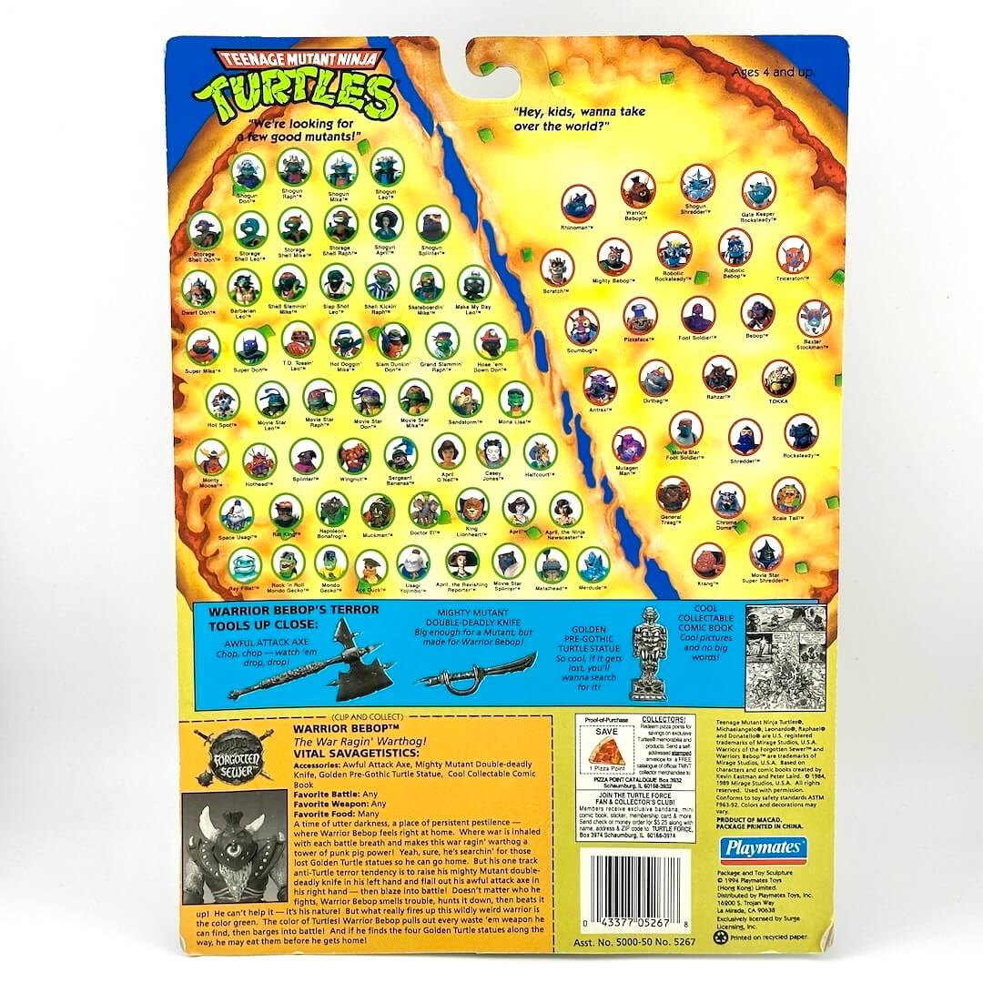 Back of a toy packaging featuring character illustrations and branding
