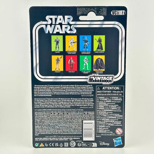 Back of Star Wars action figure packaging showing images of other available figures and product information.