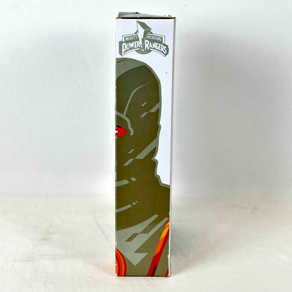 Side view of packaging with illustration of White Ranger under Power Rangers logo. 