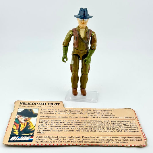 GI Joe action figure with card against white background. 