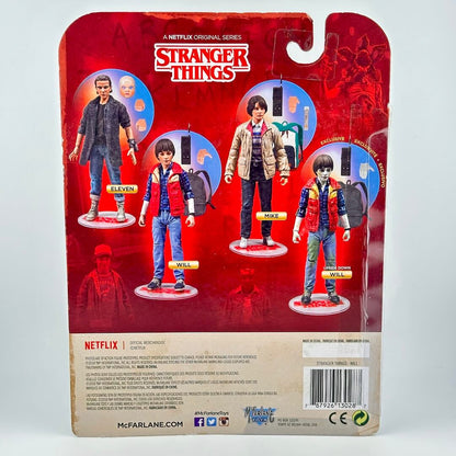 Back of a Stranger Things action figure blister card showing four collectible figures.