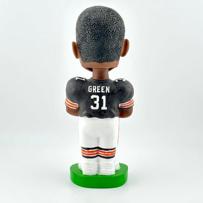Bobblehead figure of a football player in a black jersey with 'Green 31' on a white background