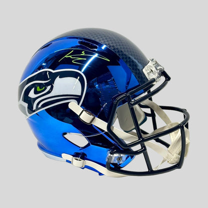 Blue football helmet with a logo on a white background
