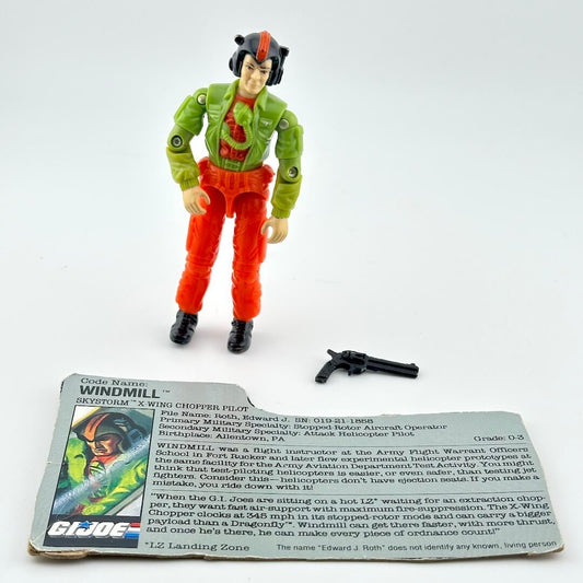 Vintage G.I. Joe figure with accessories and card on a white background