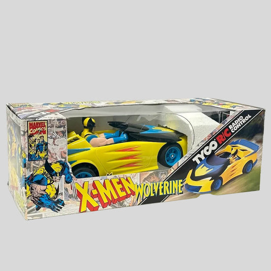 Toy car in packaging with X-Men and Wolverine branding on a gray background