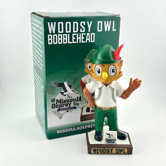 Owl bobblehead with box on white background. 