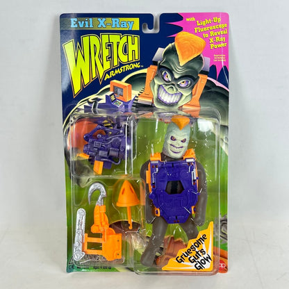 Toy figure in packaging with 'Evil X-Ray Wretch Armstrong' text on a white background