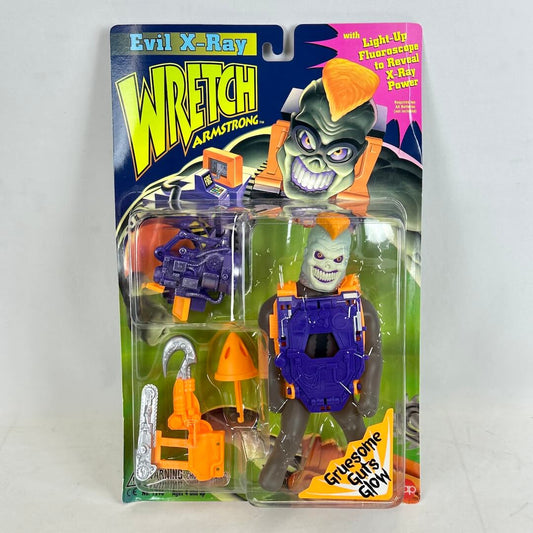 Toy figure in packaging with 'Evil X-Ray Wretch Armstrong' text on a white background