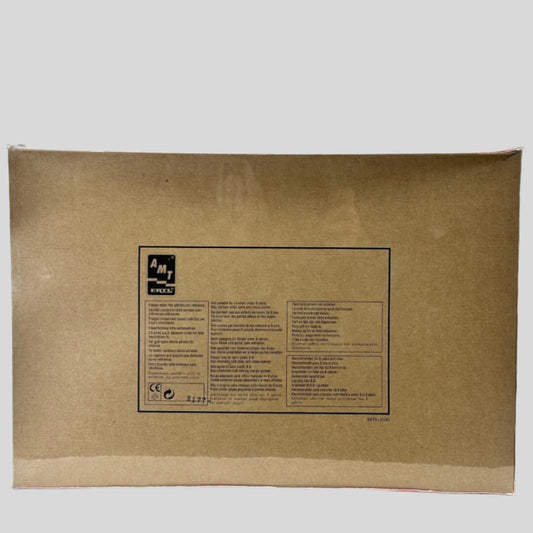 Back of plastic covered box with manufacturer and copyright information printed in black in center.