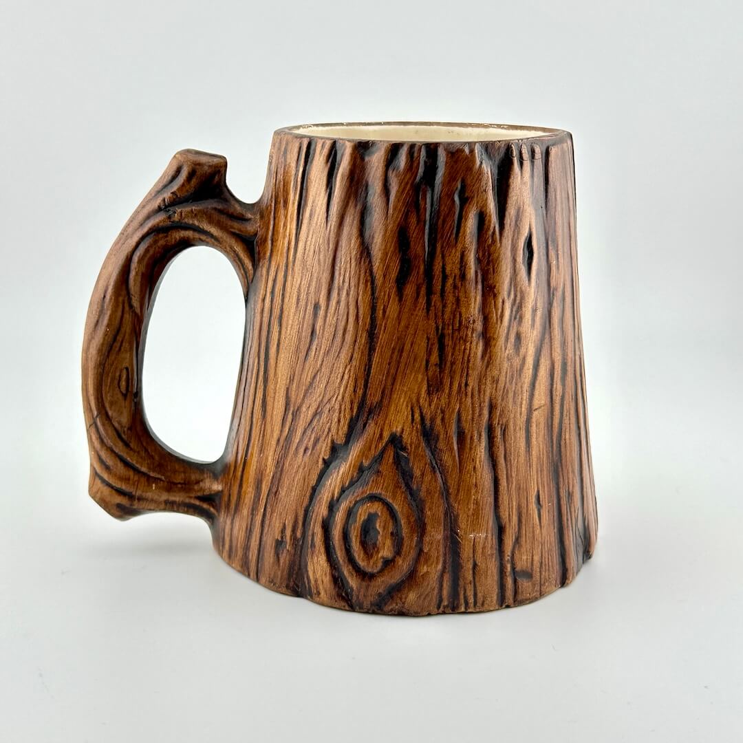 Wood-textured mug on a white background