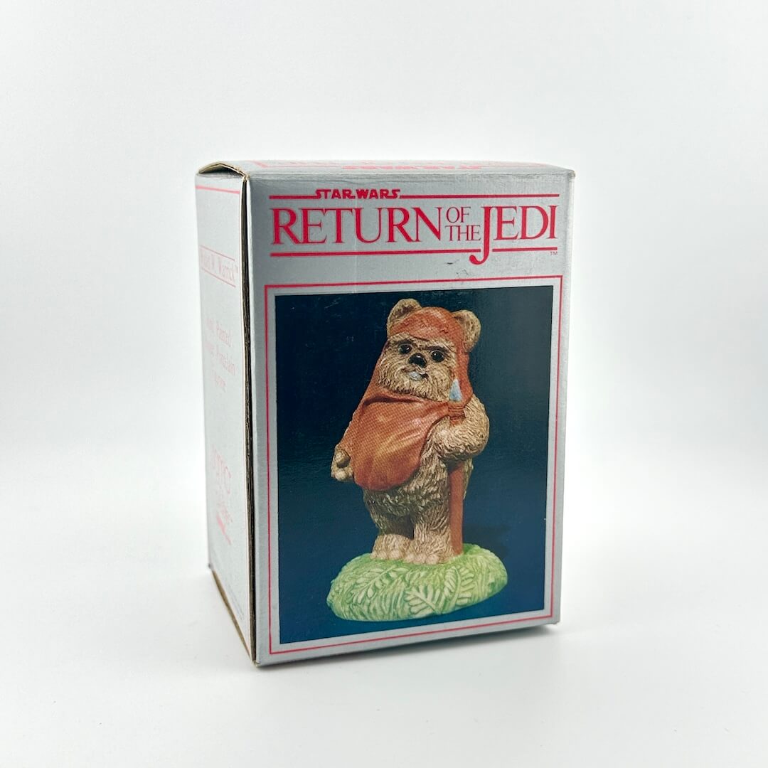 Boxed Star Wars Ewok figurine from 'Return of the Jedi' on a white background